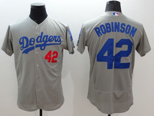 Dodgers #42 Jackie Robinson Grey Flexbase Authentic Collection Stitched Baseball Jersey