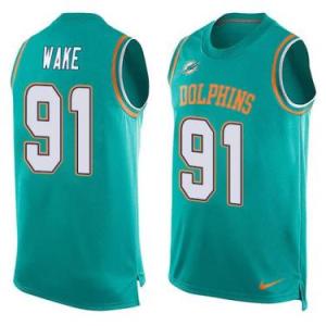 Nike Miami Dolphins #91 Cameron Wake Aqua Green Color Men's Stitched NFL Name-Number Tank Tops Jersey