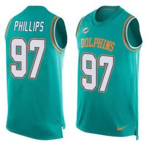 Nike Miami Dolphins #97 Jordan Phillips Aqua Green Color Men's Stitched NFL Name-Number Tank Tops Jersey