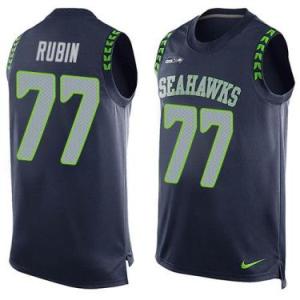 Nike Seattle Seahawks #77 Ahtyba Rubin Steel Blue Color Men's Stitched NFL Name-Number Tank Tops Jersey