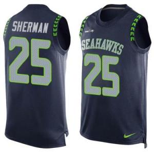 Nike Seattle Seahawks #25 Richard Sherman Steel Blue Color Men's Stitched NFL Name-Number Tank Tops Jersey
