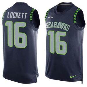 Nike Seattle Seahawks #16 Tyler Lockett Steel Blue Color Men's Stitched NFL Name-Number Tank Tops Jersey