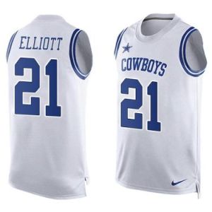 Nike Dallas Cowboys #21 Ezekiel Elliott White Men's Stitched NFL Name-Number Tank Tops Jersey