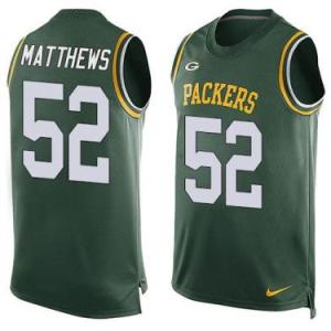 Nike Green Bay Packers #52 Clay Matthews Green Color Men's Stitched NFL Name-Number Tank Tops Jersey