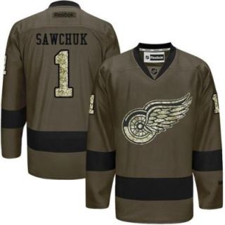 Detroit Red Wings #1 Terry Sawchuk Green Salute To Service Men's Stitched Reebok NHL Jerseys
