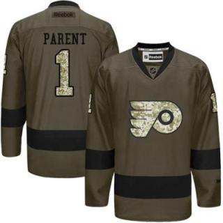 Philadelphia Flyers #1 Bernie Parent Green Salute To Service Men's Stitched Reebok NHL Jerseys