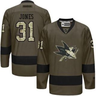 San Jose Sharks #31 Martin Jones Green Salute To Service Men's Stitched Reebok NHL Jerseys