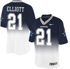Nike Dallas Cowboys #21 Ezekiel Elliott Navy BlueWhite Men's Stitched NFL Elite Fadeaway Fashion Jersey