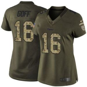 Women's Nike Rams #16 Jared Goff Green NFL Limited Stitched Salute To Service Jersey