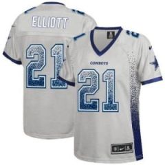 Women's Nike Dallas Cowboys #21 Ezekiel Elliott Grey Stitched NFL Elite Drift Fashion Jersey