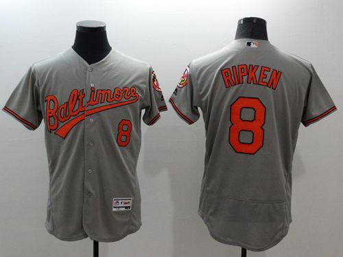 Baltimore Orioles #8 Cal Ripken Grey Flex Base Authentic Collection Stitched Baseball Jersey