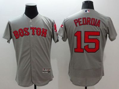 Boston Red Sox #15 Dustin Pedroia Grey Flex Base Authentic Collection Stitched Baseball Jersey