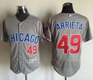 Chicago Cubs #49 Jake Arrieta Grey Flexbase Authentic Collection Road Majestic Mens Stitched Baseball Jersey