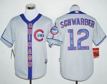 Chicago Cubs #12 Kyle Schwarber Grey Cooperstown Majestic Mens Stitched Baseball Jersey