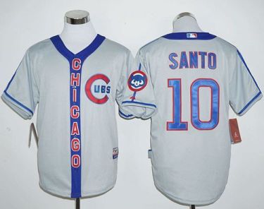 Chicago Cubs #10 Ron Santo Grey Cooperstown Majestic Mens Stitched Baseball Jersey