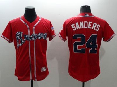 Atlanta Braves #24 Deion Sanders Red Flexbase Authentic Collection Majestic Mens Stitched Baseball Jersey