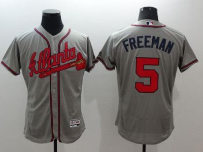 Atlanta Braves #5 Freddie Freeman Grey Flex Base Authentic Collection Stitched Baseball Jersey