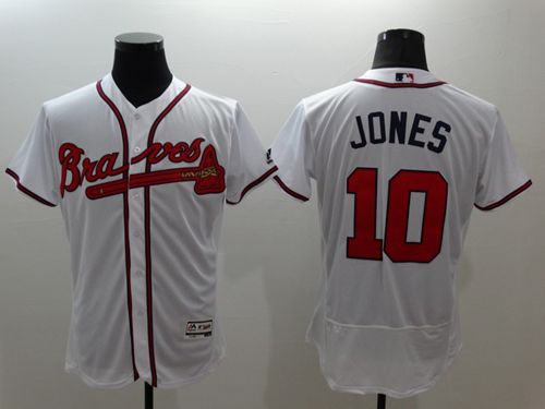 Atlanta Braves #10 Chipper Jones White Flex Base Authentic Collection Stitched Baseball Jersey