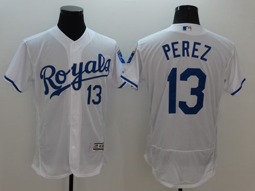 Kansas City Royals #13 Salvador Perez White Flexbase Authentic Collection Stitched Baseball Jersey