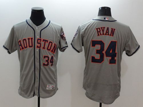Houston Astros #34 Nolan Ryan Grey Flexbase Authentic Collection Majestic Mens Stitched Baseball Jersey