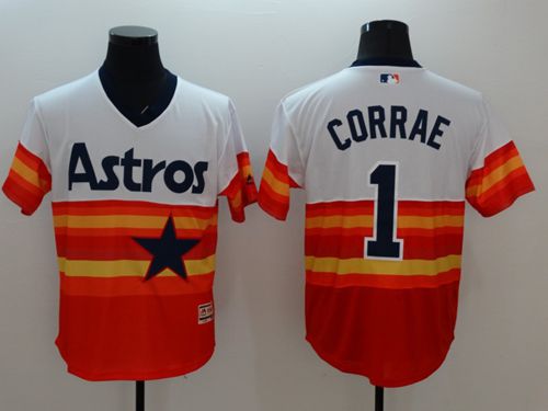 Houston Astros #1 Carlos Correa White Orange Flexbase Authentic Collection Cooperstown Stitched Baseball Jersey