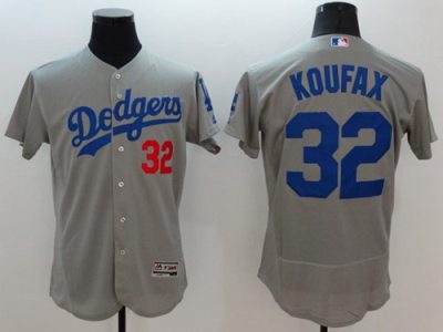 Los Angeles Dodgers #32 Sandy Koufax Grey Flex Base Authentic Collection Stitched Baseball Jersey