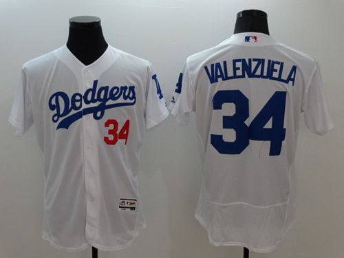 Los Angeles Dodgers #34 Fernando Valenzuela White Flex Base Authentic Collection Stitched Baseball Jersey