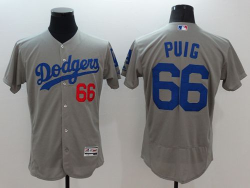 Los Angeles Dodgers #66 Yasiel Puig Grey Flex Base Authentic Collection Stitched Baseball Jersey Los Angeles Dodgers #66 Yasiel Puig Grey Flex Base Authentic Collection Stitched Baseball Jersey