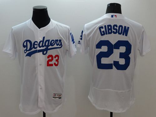 Los Angeles Dodgers #23 Kirk Gibson White Flex Base Authentic Collection Stitched Baseball Jersey