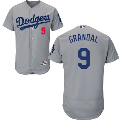 Los Angeles Dodgers #9 Yasmani Grandal Grey Flexbase Authentic Collection Stitched Baseball Jersey