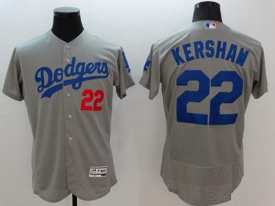 Los Angeles Dodgers #22 Clayton Kershaw Grey Flex Base Authentic Collection Stitched Baseball Jersey