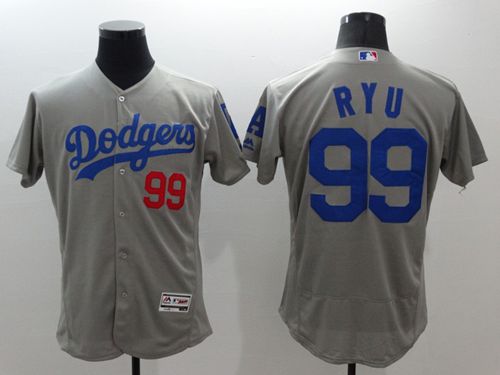 Los Angeles Dodgers #99 Hyun-Jin Ryu Grey Flex Base Authentic Collection Stitched Baseball Jersey