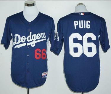 Los Angeles Dodgers #66 Yasiel Puig Navy Blue Cooperstown Stitched Baseball Jersey