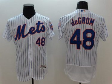 New York Mets #48 Jacob DeGrom White(Blue Strip) Flex Base Authentic Collection Stitched Baseball Jersey