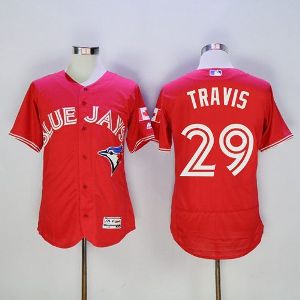 Toronto Blue Jays #29 Devon Travis Red Flex Base Authentic Collection Canada Day Stitched Baseball Jersey