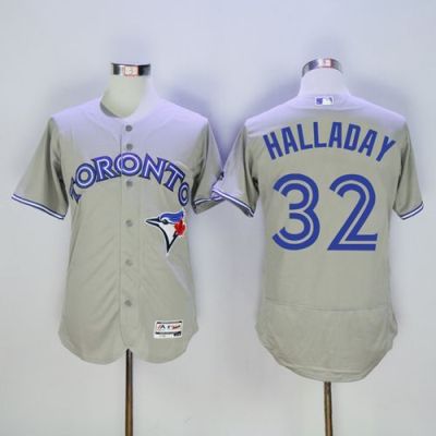Toronto Blue Jays #32 Roy Halladay Grey Flex Base Authentic Collection Stitched Baseball Jersey