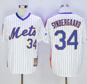 Mitchell And Ness New York Mets #34 Noah Syndergaard Cooperstown Mens Stitched Baseball Jersey- White(Blue Strip)
