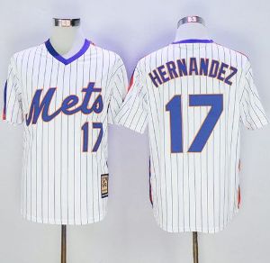 Mitchell And Ness New York Mets #17 Keith Hernandez Mens Stitched Throwback Baseball Jersey- White(Blue Strip)