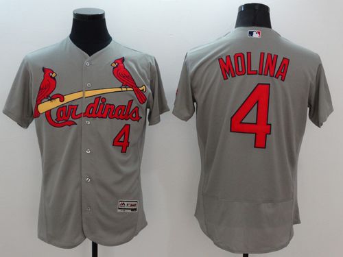 St Louis Cardinals #4 Yadier Molina Grey Flex Base Authentic Collection Stitched Baseball Jersey