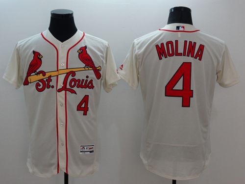 St Louis Cardinals #4 Yadier Molina Cream Flex Base Authentic Collection Stitched Baseball Jersey