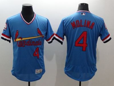 St Louis Cardinals #4 Yadier Molina Light Blue Flexbase Authentic Collection Cooperstown Majestic Mens Stitched Baseball Jersey