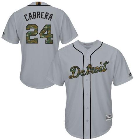 Men's Detroit Tigers #24 Miguel Cabrera Majestic Gray 2016 Memorial Day Fashion Cool Base Stitched Jersey