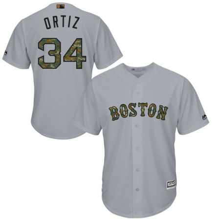 Men's Boston Red Sox #34 David Ortiz Majestic Gray 2016 Memorial Day Fashion Cool Base Stitched Baseball Jersey