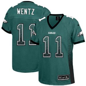 Women's Nike Philadelphia Eagles #11 Carson Wentz Midnight Green Color Stitched NFL Elite Drift Fashion Jersey