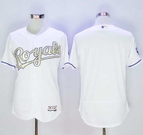 Women's Kansas City Royals Blank Flexbase Authentic 2015 World Series Champions Gold Program Majestic Stitched Baseball Jersey-White