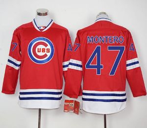 Chicago Cubs #47 Miguel Montero Red Long Sleeve Stitched Baseball Jersey