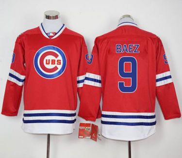 Chicago Cubs #9 Javier Baez Red Long Sleeve Stitched Baseball Jersey