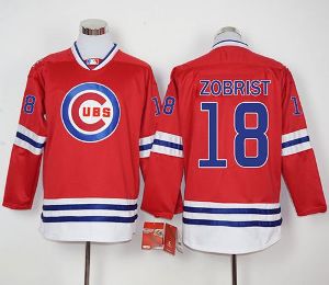 Chicago Cubs #18 Ben Zobrist Red Long Sleeve Stitched Baseball Jersey