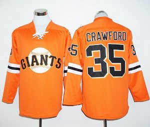 Mens San Francisco Giants #35 Brandon Crawford Orange Long Sleeve Stitched Baseball Jersey