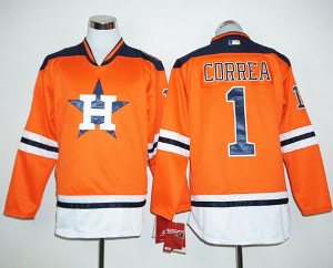 Houston Astros #1 Carlos Correa Orange Long Sleeve Stitched Baseball Jersey